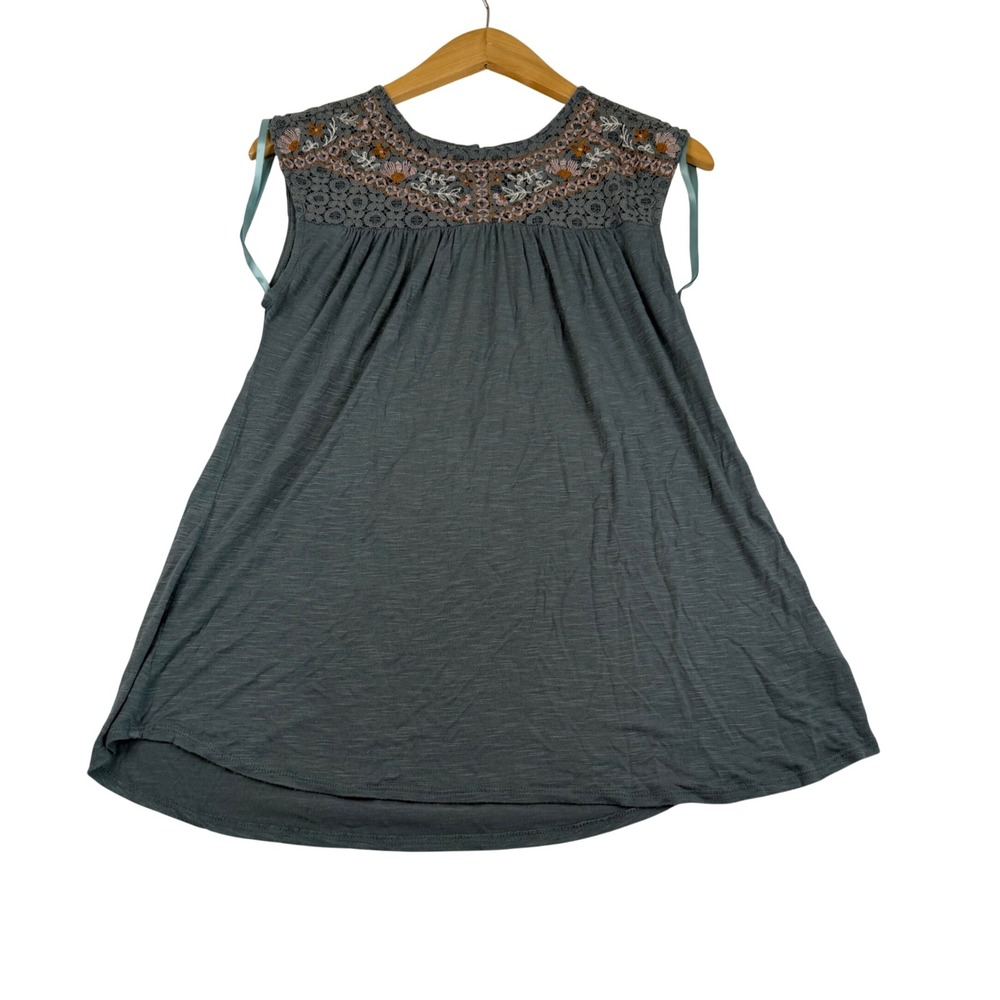 Knox Rose Womens XS Slate Blue Embroidered Crochet Lace Yoke Sleeveless Top Boho - Picture 1 of 7
